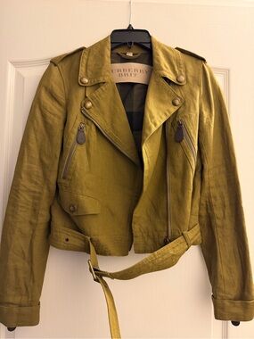 Burberry Brit Olive Green Moto-Style Linen jacket